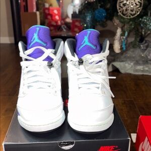 Air Jordan 5 Retro OG White with Purple and Teal